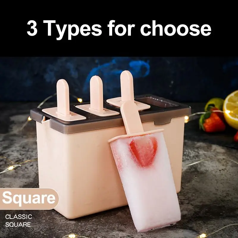 Triangle/Round/Square 4 Cell Silicone Popsicle Maker Molds DIY Ice Cube Mold Box Ice Cream Juice Yogurt Lolly Mould Tray - Image 3