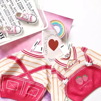 

Tonytaobaby Autumn Winter Outfit New Girl Baby Children Wear Lovely Stripe Strawberry Sweater Baby Girl Sweater