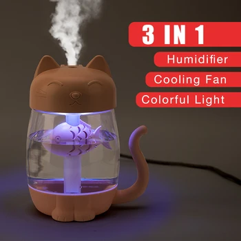 

2020 New Cute Pet Cat Humidifier Office Home Car Mini USB Humidifier 3 in 1 350ML Ultrasonic Air Humidification With LED Light