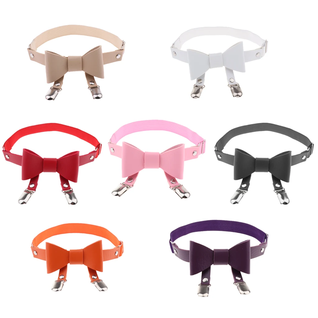 Sexy Women Bowknot Leg Garter Belt Anti-Slip Clips Elastic Punk Leg Harness Thigh Ring Leather Garter Belt Suspender Strap