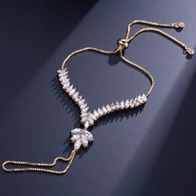 UILZ трендовая маркиза огранка кубический циркон Женская цепочка на палец форма листа Отрегулируйте рабский браслет с белым цветом подарок для вечерние UB140