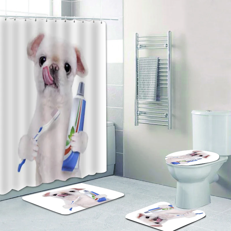 

Забавная Милая занавеска для ванной комнаты с зубной щеткой для собак и щенков, занавеска для ванной 3D с зубной щеткой, занавеска для ванной, коврик, коврики, декор для туалета