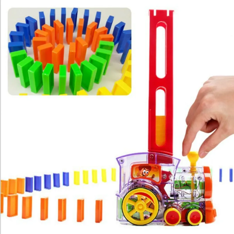 

Automatically drop children's electric puzzle toy domino train