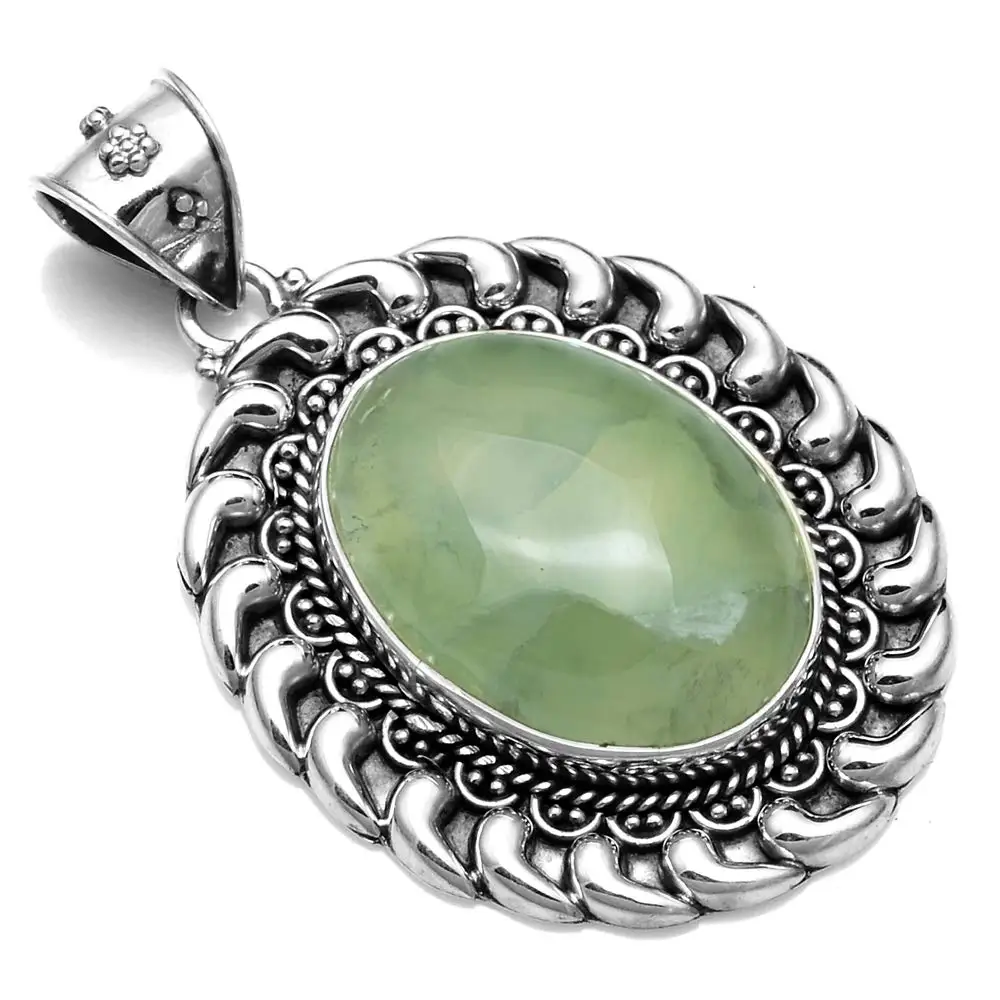 

Genuine Prehnite Pendant 925 Sterling Silver, 47.8 mm, 2SP0782