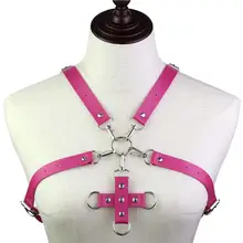 Ярко-розовый кожаный ремень для тела грудной бандаж кросс-аксессуары Сексуальное белье панк готический танцевальный костюм размера плюс бюстгалтер на лямках