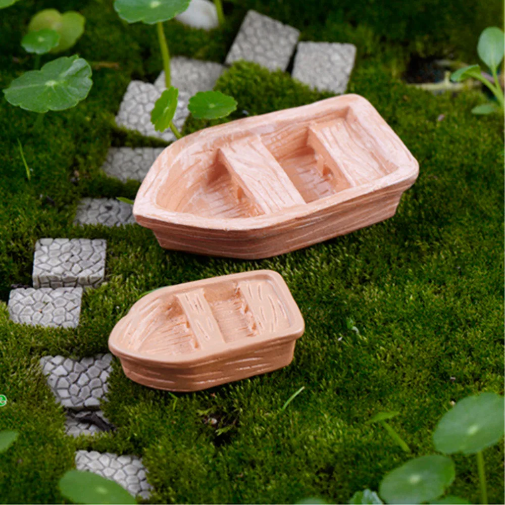 

2PC/Set DIY Ornaments Accessories Resin Craft Retro Wood Boat Model Figure Toys Micro Garden Decoration