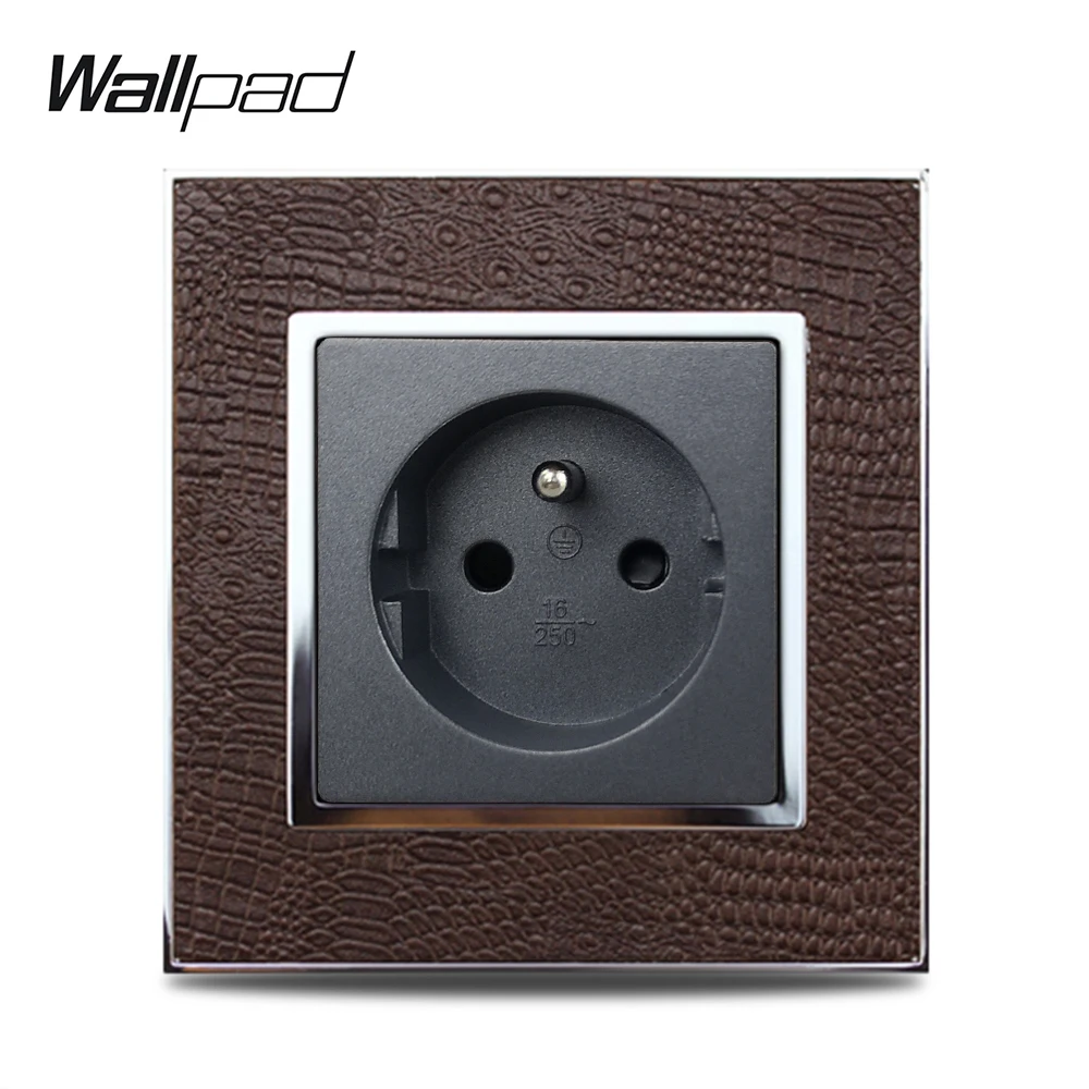 Горячая Распродажа Европейская французская розетка Wallpad роскошная кожаная панель Серебряная Золотая рамка настенная Сетевая розетка 16A AC 110~ 250V - Тип: Silver Frame