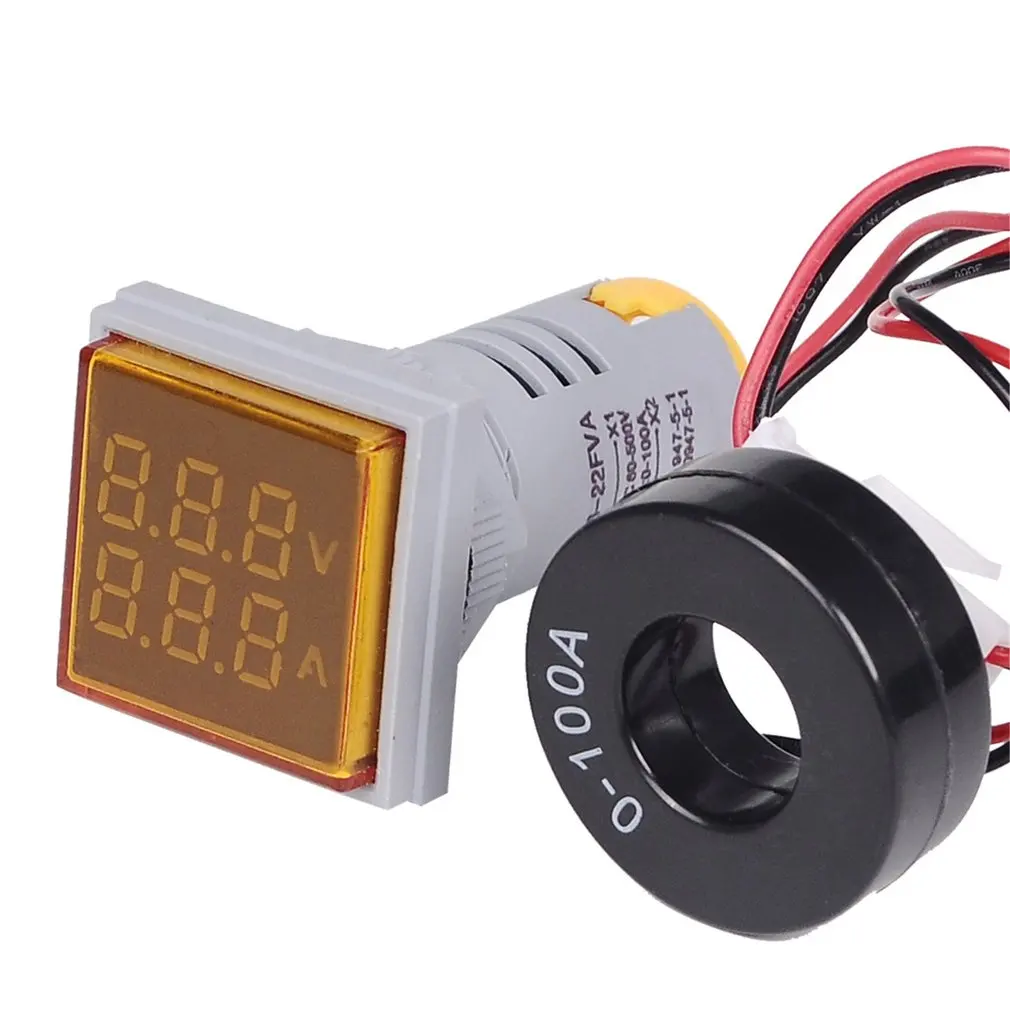 SINOTIMER LED Digital Voltmeter Ammeter Indicator AC 60-500V Current Voltage Meter Ampermeter Monitor Volt Amp Tester - Цвет: Yellow
