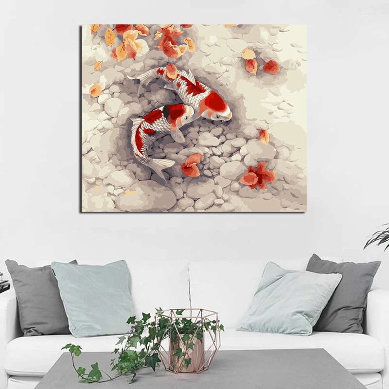 

Koi Fish Animal Canvas Posters Prints Wall Art Painting Oil Decorative Picture Kids Room Bedroom Home Decoration Accessories HD