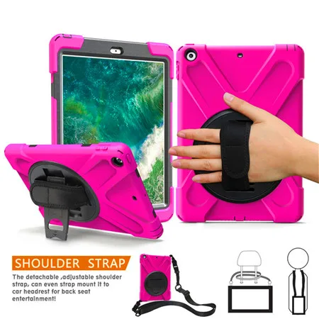 Rose Red Чехол для Apple, iPad 9,7 6-го поколения, планшет A1822 A1893, безопасный противоударный защитный чехол, ремешок на руку и шею - Цвет: Rose Red