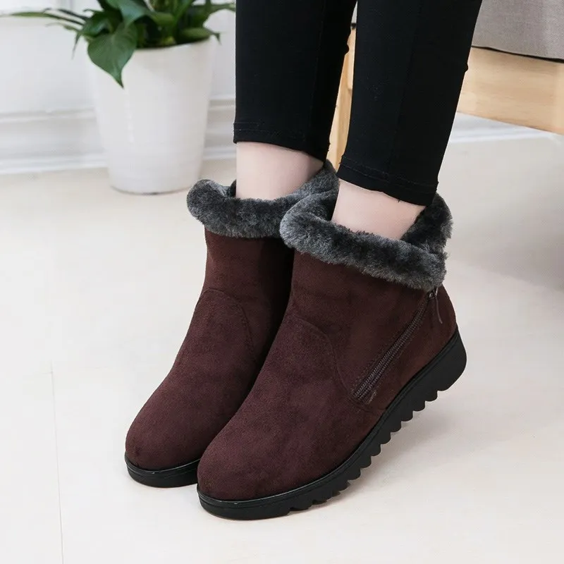 Зимняя повседневная обувь с круглым носком; коллекция года; однотонные плюшевые ботильоны; женская теплая зимняя обувь; zapatos de mujer; женские зимние ботинки - Цвет: Brown 2