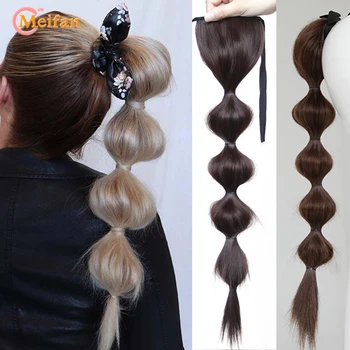 

MEIFAN Synthetic Drawstring DIY Ponytail for Girls Black/Brown Color Braiding Lantern Bubble Braid Hair Tails for Women