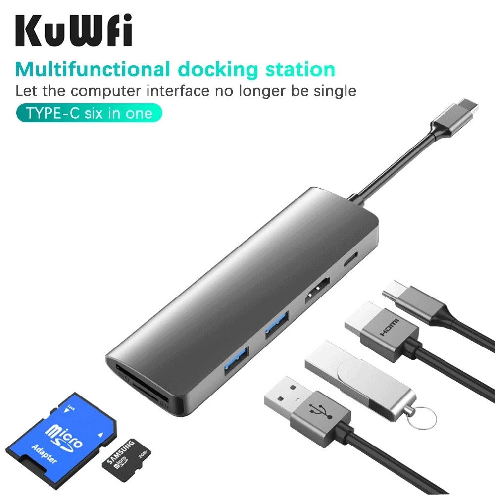 

6-в-1 Тип C док-станция мульти концентратор Type-C к HDMI USB3.0 PD Быстрая Зарядка адаптер Air Thunderbolt/MacBook Pro