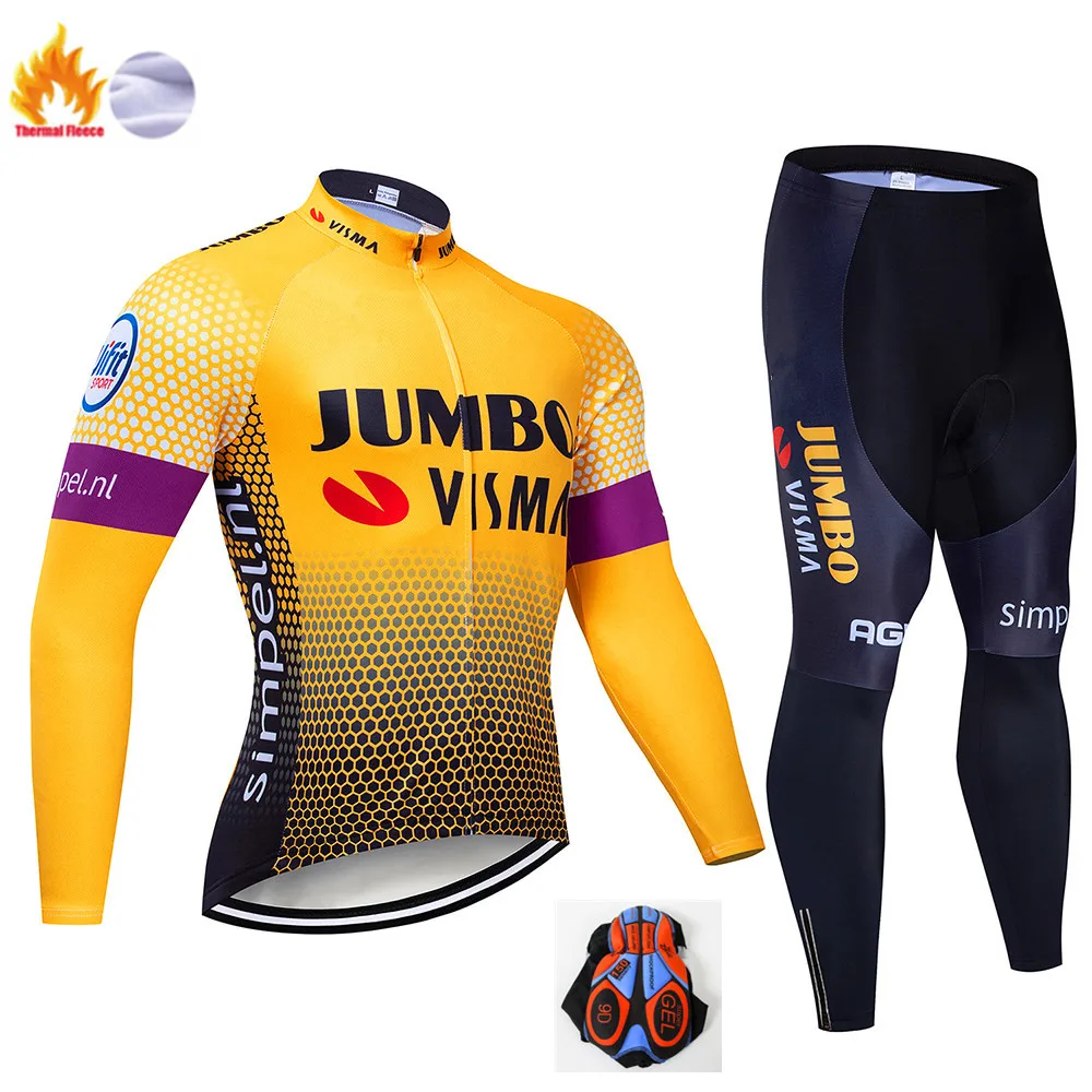 Профессиональная команда Jumbo Visma зимний флисовый с длинными рукавами Джерси костюм теплый мужской велосипед ткань горный велосипед одежда велосипед - Цвет: Fleece set