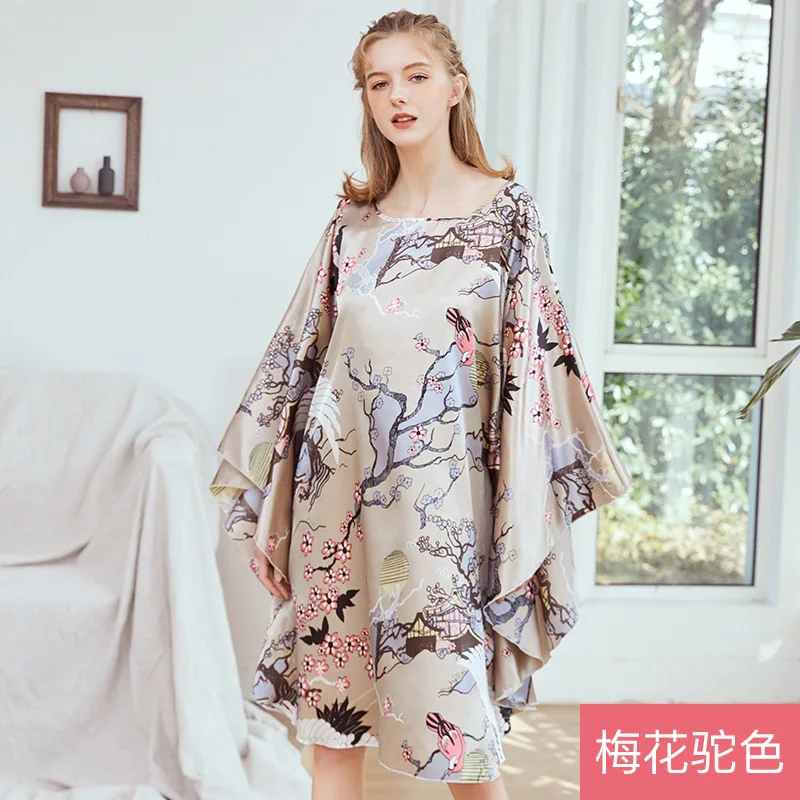 Plus Size Ladies summer Faux Silk Bath Robe Women Rayon Night Gown Round Collar Nightgown Home Wear Nightwear Pijama Mujer | Женская