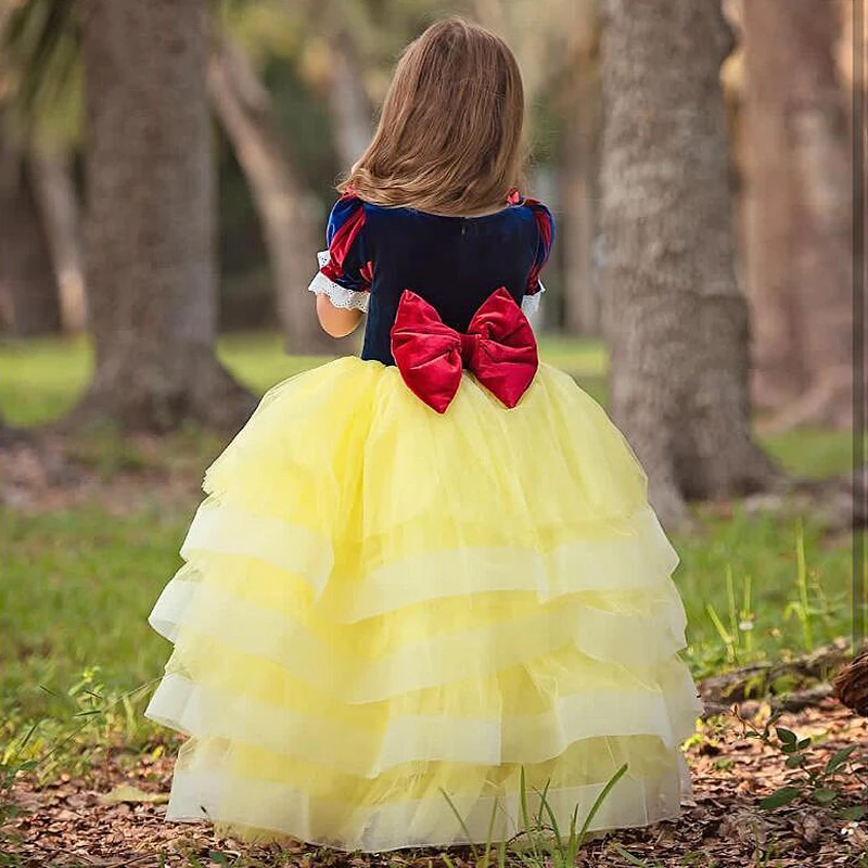 Элегантное бальное платье с цветами, Детские платья для девочек, одежда на год платье принцессы Белоснежки на Хэллоуин для девочек возрастом от 4 до 10 лет