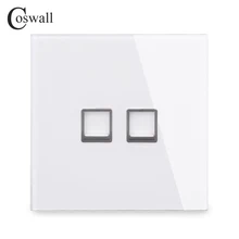 Coswall Кристалл Закаленное стекло панель 2 банды RJ45 CAT5E интернет-Джек Розетка для передачи данных компьютерная розетка Белый Черный Серый Золотой