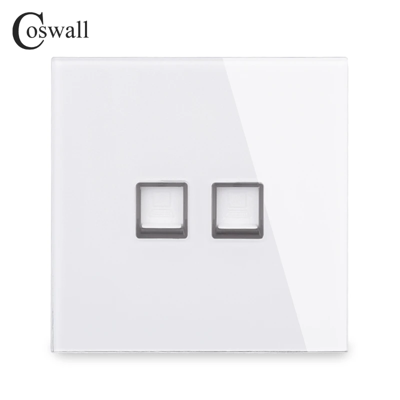 Coswall Crystal Tempered Glass Panel 2 Gang Rj45 Cat5e Internet Jack Wall Data Socket Computer Outlet White Black Grey Gold Electrical Sockets Aliexpress