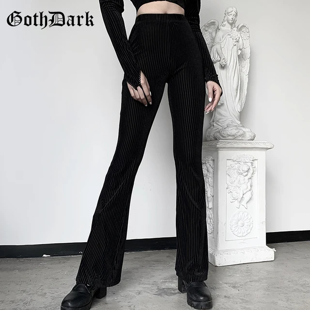 Goth escuro cyber y2k gothic estética harajuku flare calça mulheres cintura  alta punk e-girl skinny calças imprimir forma streetwear mulheres ca