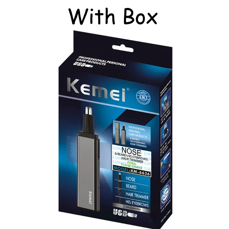 With box-item 1 Триммер для носа 4 в 1, триммер для бровей, бороды, USB, перезаряжаемая Мужская бритва, набор для удаления волос, бакенбарды, уход за лицом, электрический - Цвет: With box-item 1