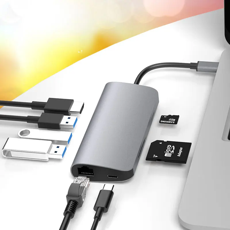 Алюминий 8 в 1 USB-C концентратор тип-c мультипорты к USB 3 0 SD TF кард-ридер адаптер 4 HDMI
