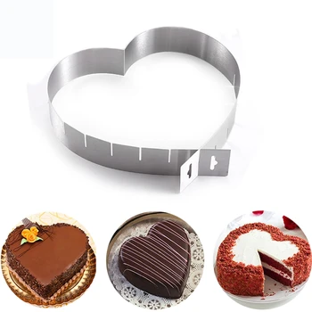 

2Pcs Multi-Function Mousse Ring Adjustable Heart Shape Cake Mold DIY Pastry Mould Spring Stainless Steel Baking Pan