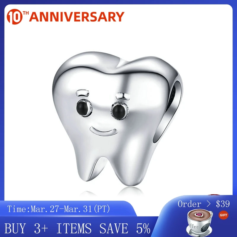 

CodeMonkey Genuine 925 Sterling Silver Lovely Tooth Metal Charm for Silver Snake Bracelet Bijoux Cute Baby Dentist Bijoux C1401