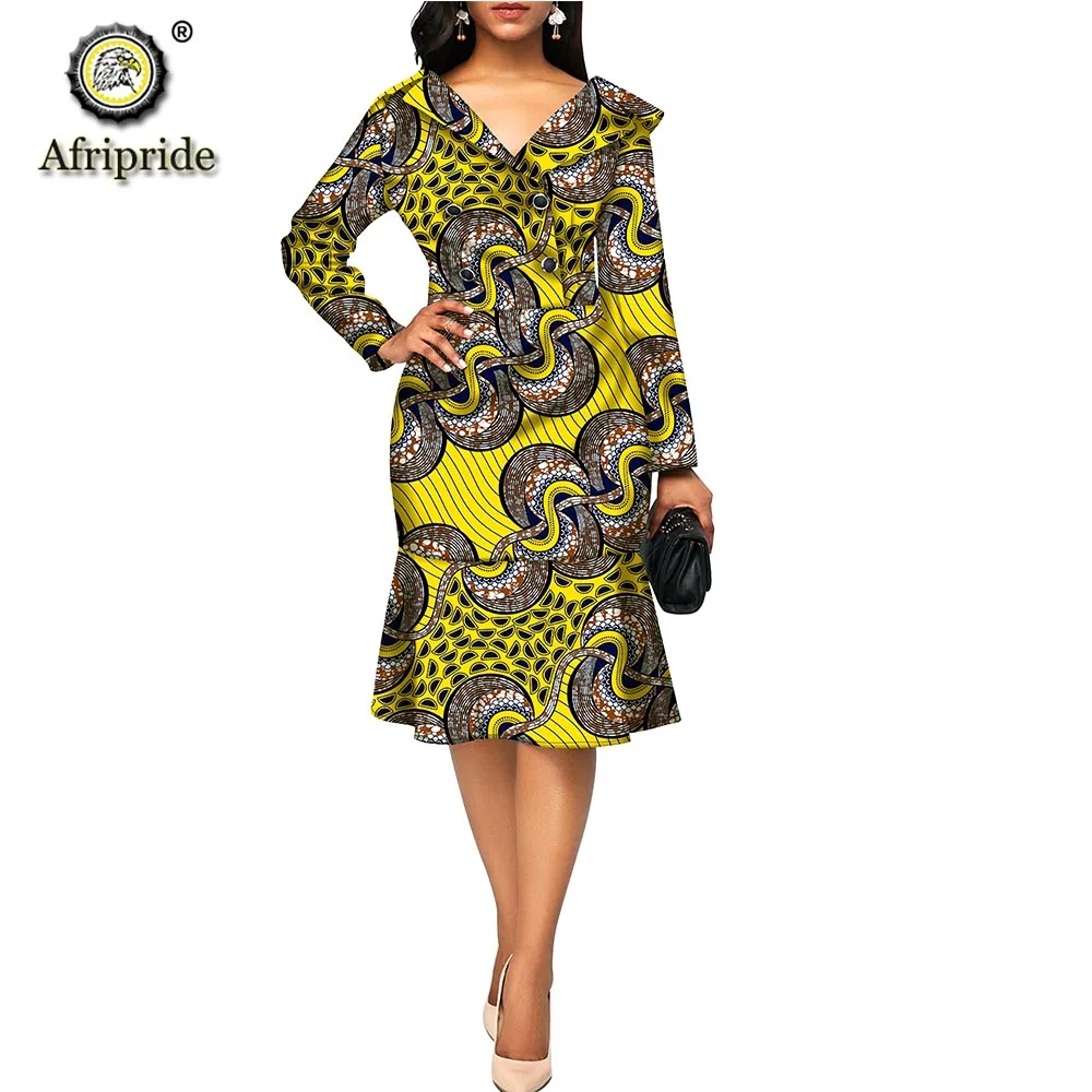 Африканские платья для женщин AFRIPRIDE Дашики Базен riche Анкара принт Чистый хлопок платье индивидуальный заказ v-образным вырезом S1825083 - Цвет: 581