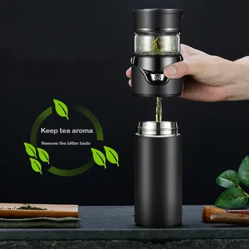 

Portable Glass Insulated Cup Stainless Steel Tumbler Tea Filter Double Wall Tea Infuser Insulated Coffee Mug Thermos Bottle