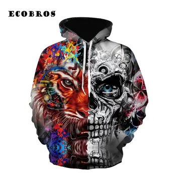 

2020 Autumn Men/Woman Sweatshirt hoodie Casual skull and tiger printed pullovers 3D hoodies plus size lovers baseball tracksuit