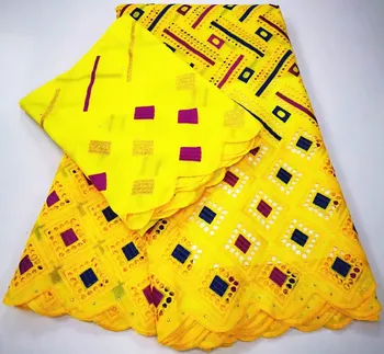 

Latest swiss voile lace in switzerland african lace fabric 2+5yard embroidery gold swiss dry cotton lace fabric for dress YC-B60