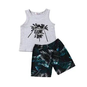 

ZWF173 Newest Fashion Toddler Baby Clothes Sleeveless Vest Tops Print Short Pants 2PCS Outfit Set 3-10 Years Children Sets Suits