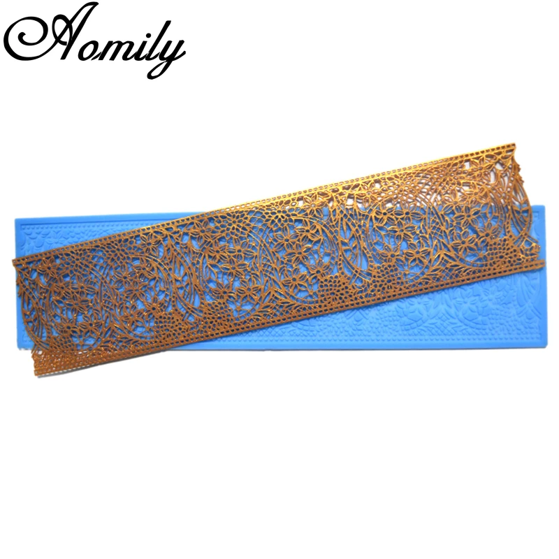 Aomily Luxury Flower Lace Silicone Mold Cake Border Decoration Tool Fondant Cake 3D Mold Food Grade Mat Mould Baking Flower