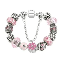 Модные ювелирные изделия браслеты, DIY браслет из сплава с бусинами, розовый глазурованный цветок браслет подарок на день Святого Валентина