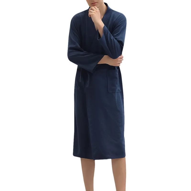 

Laamei 2019 New Robe Soft Absorbent Lightweight Long Length Kimono Waffle Spa Bathrobe Leisure Wear For Men