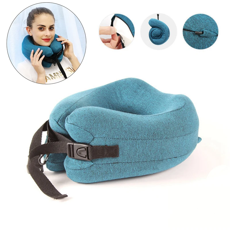 

U Shape Memory Foam Travel Pillow Foldable Head Neck Adjustable Chin Support Cushion for Sleeping on Office Airplane Car