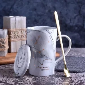 Кружка созвездие чашка Женская керамическая чашка с крышкой Ложка креативная пара чашка рождественские кружки Tazas De ceramic a Creativas - Цвет: Aquarius