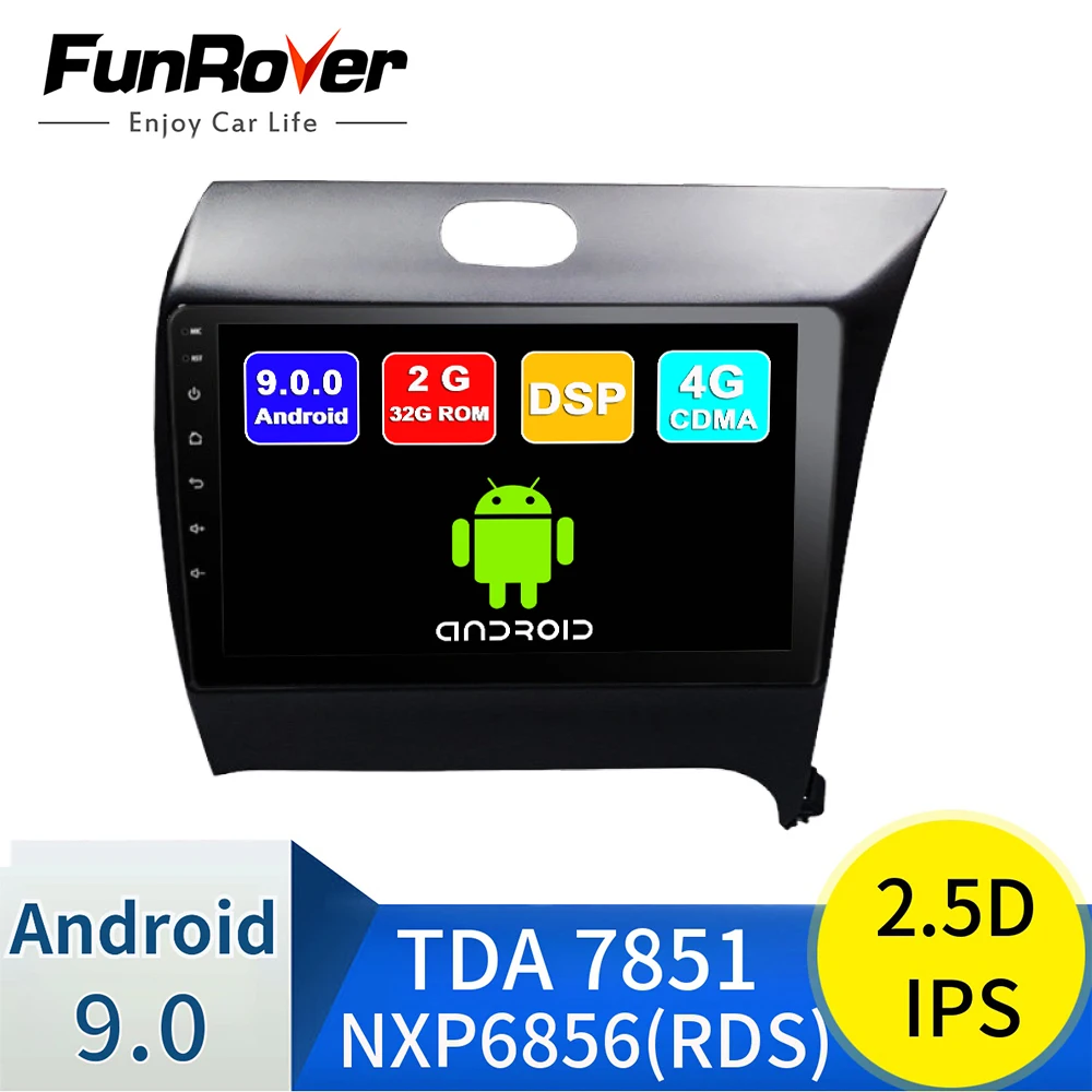 FUNROVER 2.5D+ ips android 9,0 автомобильный проигрыватель с радио и GPS dvd для Kia K3 Cerato Forte 2012- правая Автомобильная Мультимедийная навигация RDS DSP