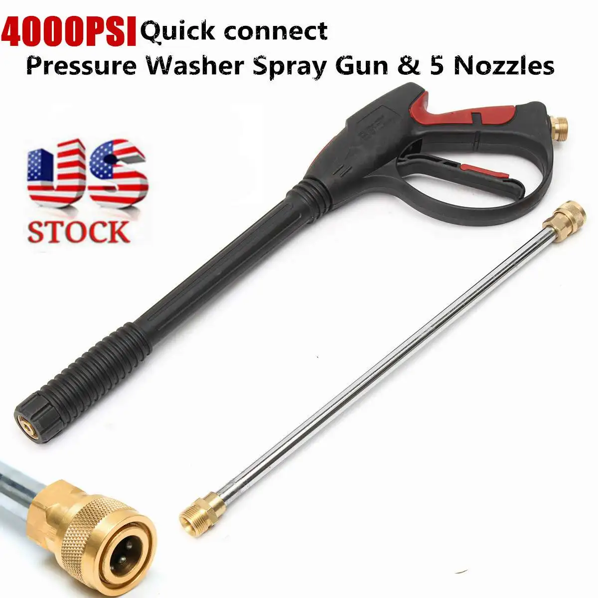 Car High Pressure Washer Guns 4000PSI Jet Water Spray Lance 1/4" Quick