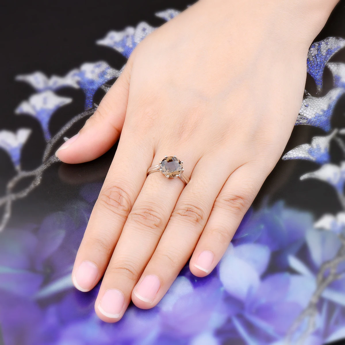 Hutang 3.73ct дымчатый кварц 925 Серебряное кольцо из настоящего коричневого драгоценного камня Кольца из стерлингового серебра для женщин Изысканные Элегантные классические ювелирные изделия