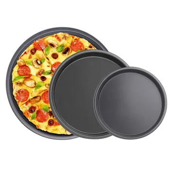 

3Pcs Non-stick Pizza Tray Set Round Metal Carbon Steel Baking Dough Pan Home Kitchen Bakeware