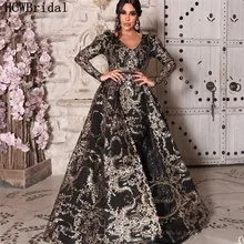 Robe De Soiree, Черное вечернее платье с длинными рукавами, Дубай,, новейшее блестящее Золотое кружевное платье русалки, платья для выпускного вечера, со съемным шлейфом