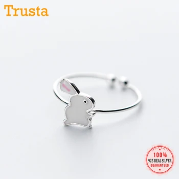 

Trustdavis 925 Sterling Silver Fashion Sweet Animal White Rabbit Adjustable Ring For Women Party Silver 925 Jewelry Gift DS340