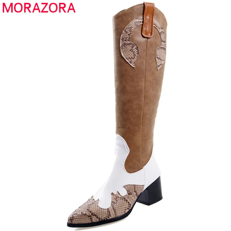 

MORAZORA 2020 big size 48 women knee high boots snake mixed colors autumn winter long boots pointed toe fashion shoes woman