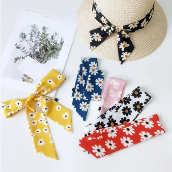 

Daisy Print Bag Strap Scarf Women Silk Scarf Fashion Head Scarf Headwear Long Scarves Bag Accessories Ribbon Headbands Scarves