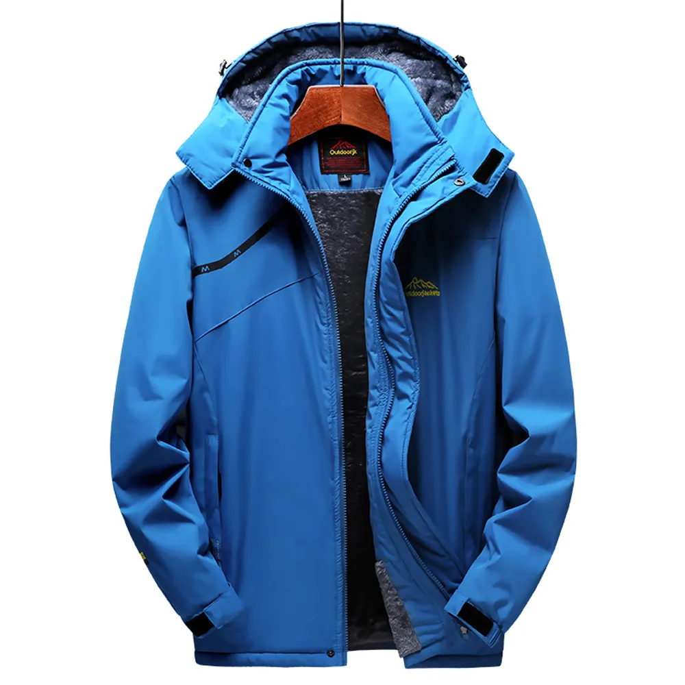 Men's Winter Outdoor Thermal Jacket Coat Cashmere Thickening Hoodie Zipper Outwear Coat Long Sleeve Casual Coat Large Size#S