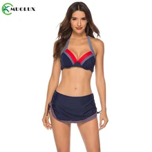 Полосатое облегающее размера плюс танкини купальники для женщин большой размер купальник Высокая талия бикини Цельный купальник с юбкой XXXXXL