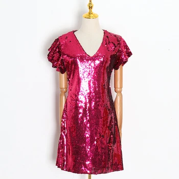 

HIGH QUALITY New Fashion 2020 Designer Runway Dress V-neck Glitter Sequined DRESSS