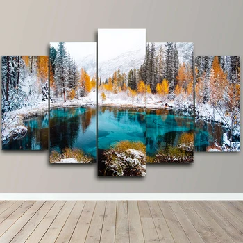 Landscape Canvas Posters Home Decor 5 Pieces Natural Lake Paintings Wall Art Scenery Pictures Modular Living Room Decor Unframed 1