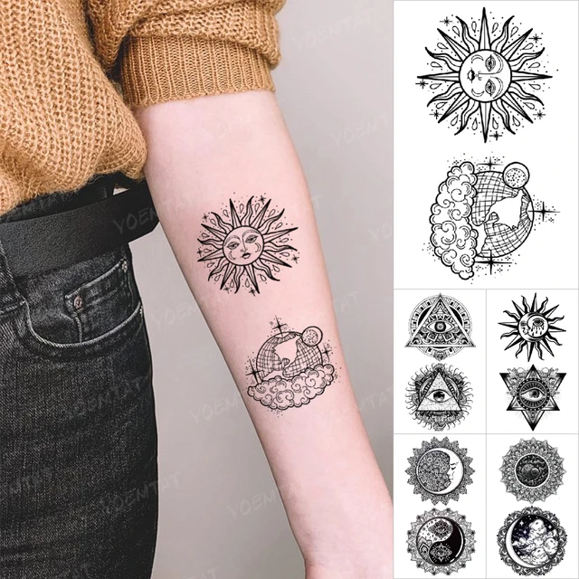 Autocollants De Tatouage Temporaire Pour Bebe Etiquette Impermeable Totem Yeux Ciel Etoile Terre Tatouage Flash Ligne Pour Femmes Art Corporel Simple Henne Pour Hommes Aliexpress Mobile